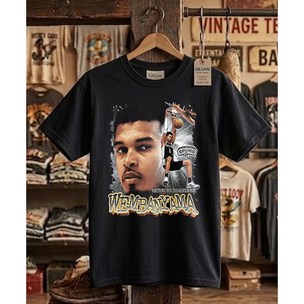 Wemb San Antonio Basketball Shirt - Vintage 90s Bootleg Style Graphic Tee Black